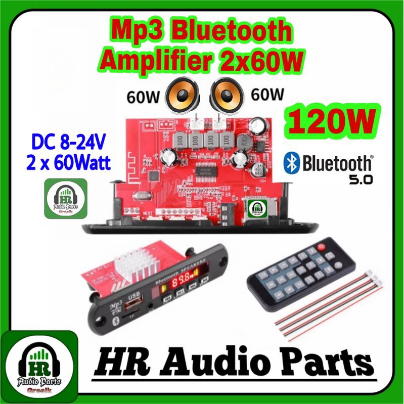 Mp3 Bluetooth 5.0 Plus Amplifier 2 x 60W DC 8V - 24V 2*60W 120W Decoder Board