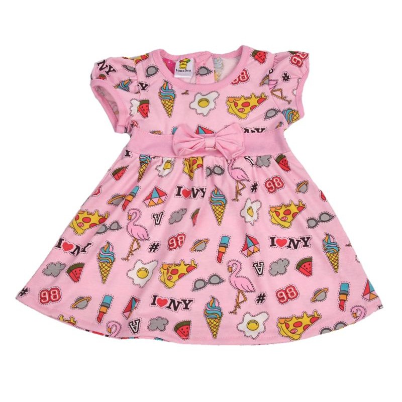 DRESS FASHION ANAK PEREMPUAN 1-2 TAHUN MOTIF LONY PITA FLAMINGGO ICE CREAM PANJANG DRESS 42CM