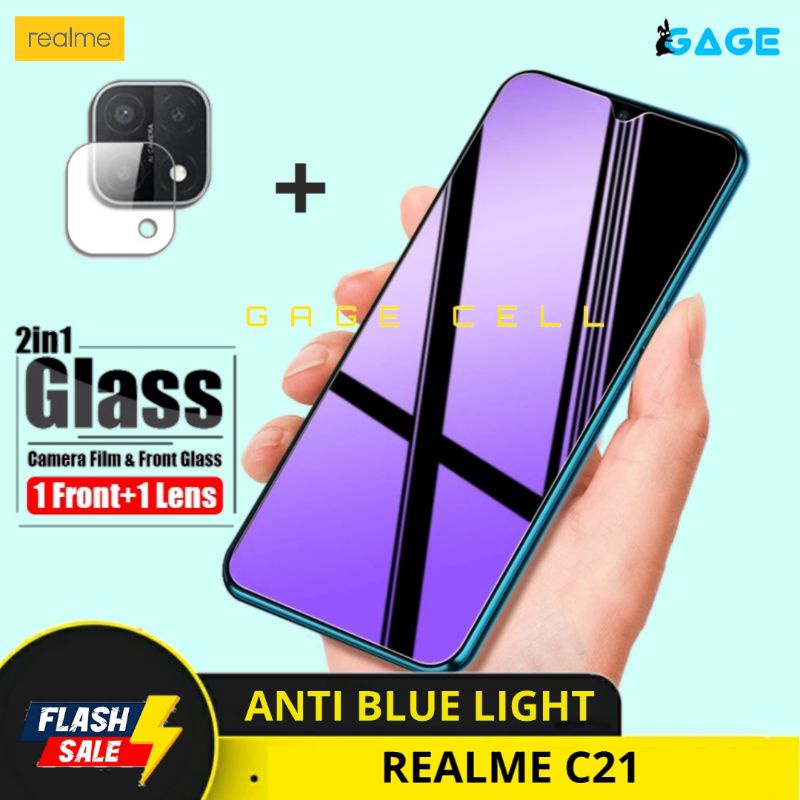 2in1 TEMPRED GLASS ANTI BLUE LIGHT FULL LAYAR KAMERA REALME C21 SCREEN PROTECTOR