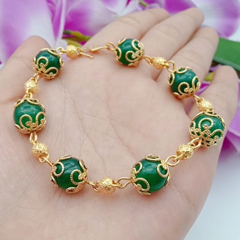 gelang wanita lapis emas permata giok terbaru star+