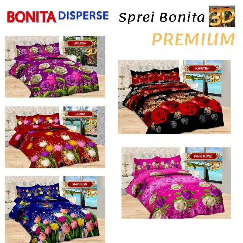 Bedcover BONITA King Size 180 x 200 nomor 1 / 160 x 200 nomor 2 queen Bed Cover Sprei Set