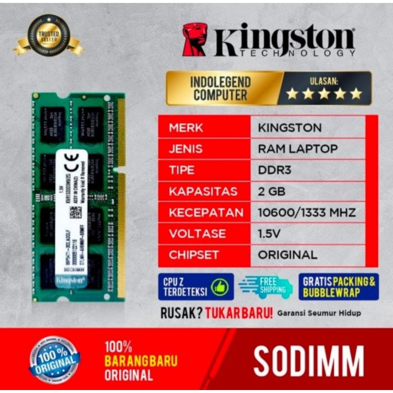 RAM KINGSTON SODIM DDR3 2GB PC10600