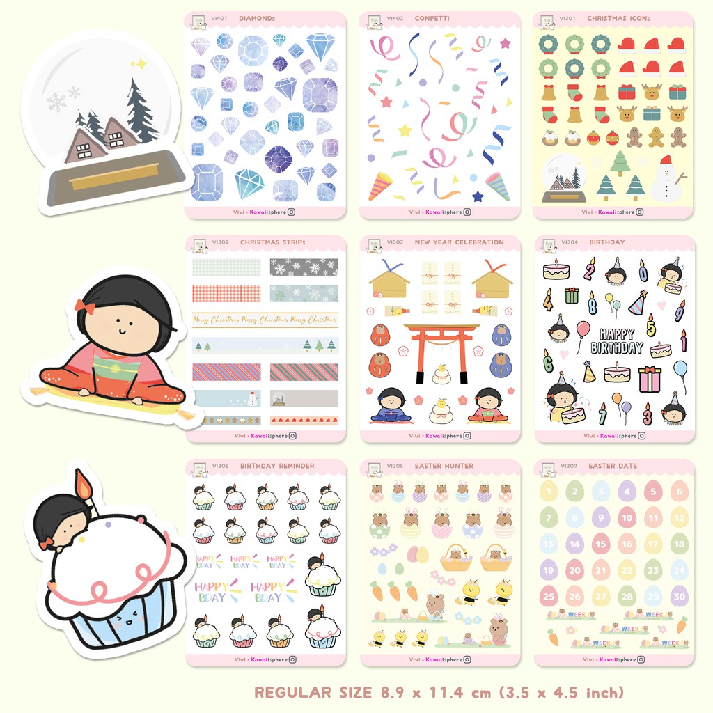 

Kawaii Sticker Collections by a.melontea Vivi x Kawaiisphere | Seasonal | Writable Planner Stiker
