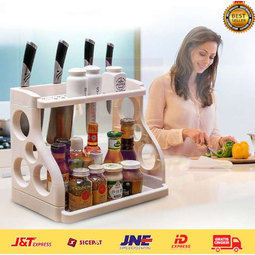 Aldam - Rak Bumbu Dapur Serbaguna 2 Susun Plastik Set Peralatan Masak