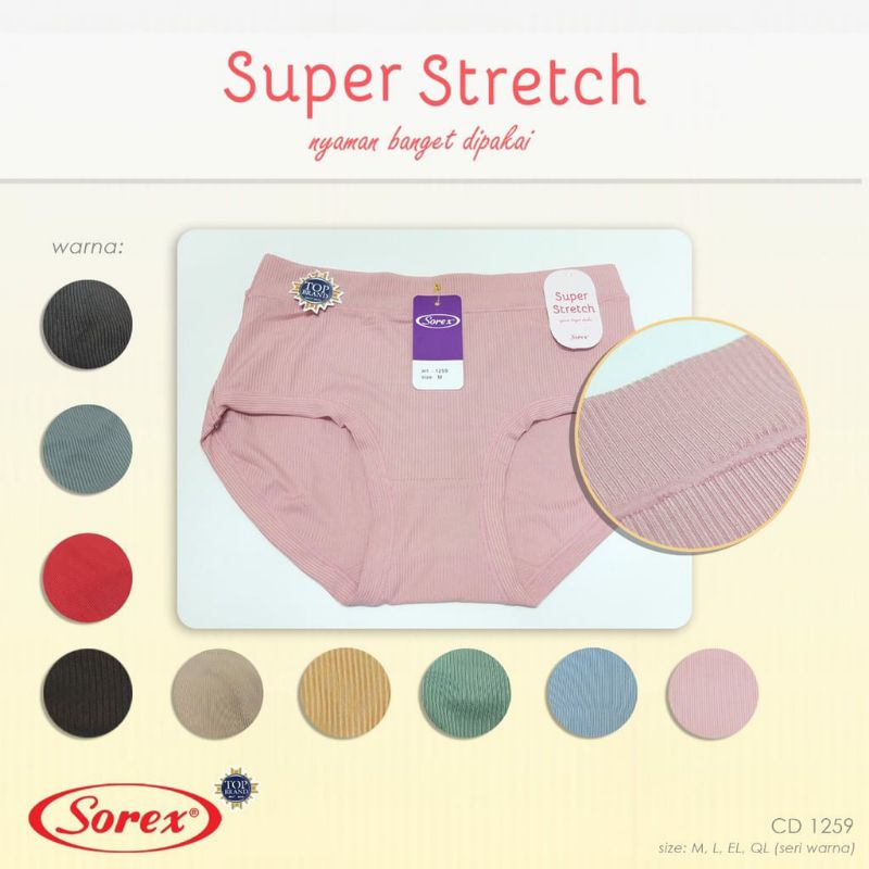 6 PCS / Setengah Lusin CD Sorex 1259 Basic Celana Dalam Wanita Super Stretch