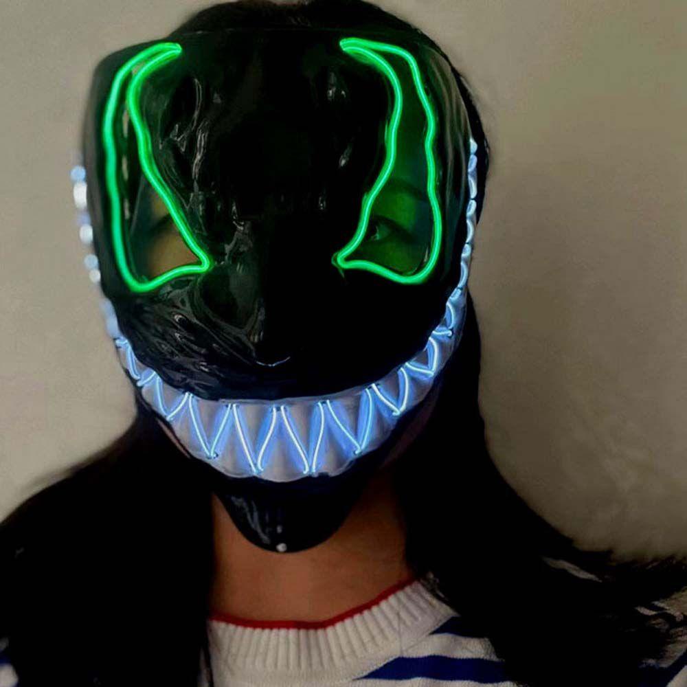 Lanfy Glowing Venom Mask Lampu LED Multicolour Lucu Luminous Mask Neon LED Mask LED Topeng Props Topeng Halloween Topeng Pesta Full Face Props
