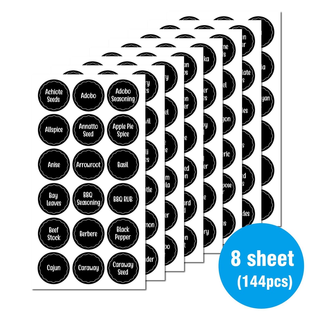 Populer 144PCS Stiker Toples Bumbu Papan Tulis Dapat Digunakan Kembali Decals Tahan Air Kotak Bumbu Tag
