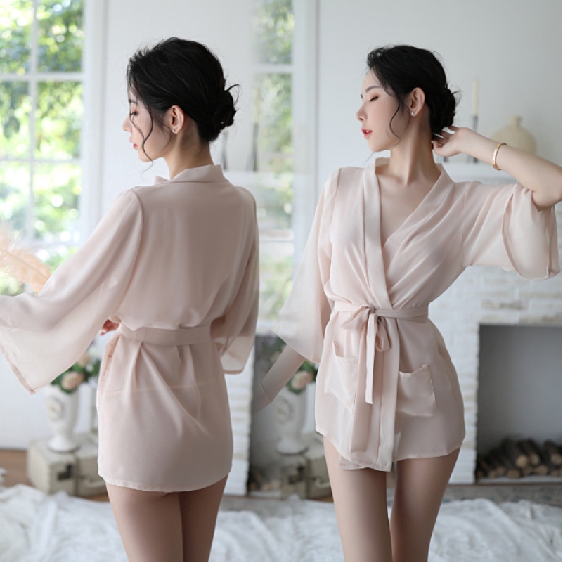 Kimono Lingerie Sexy Transparan Bahan Tulle untuk Wanita ...