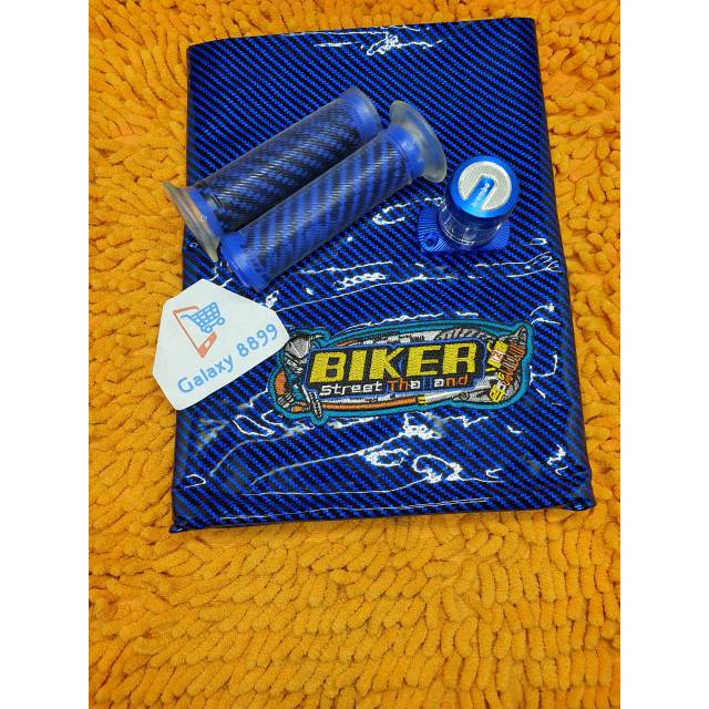 Kulit jok karbon biru + handgrip karbon kitaco + stempel kaca honda