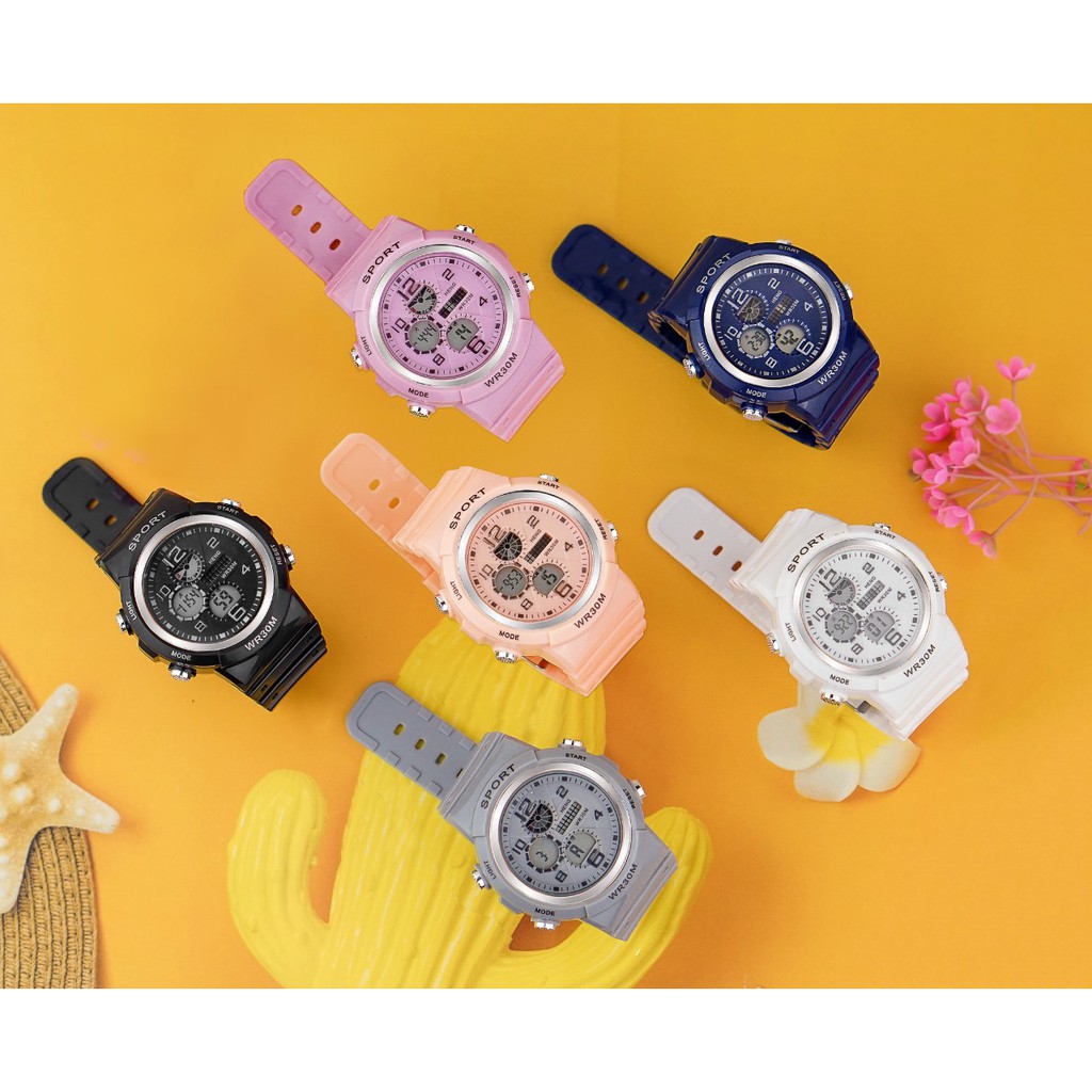 PA Jam Tangan Wanita Rubber Sport Display Digital LED Couple Pria Anak Remaja Korea Fashion Import JF081