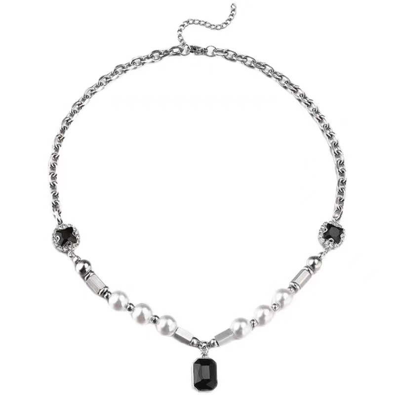 Baru Hitam Onyx titanium steel kalung pria fashion kalung ins retro sweet cool ruffle gaya tampan st