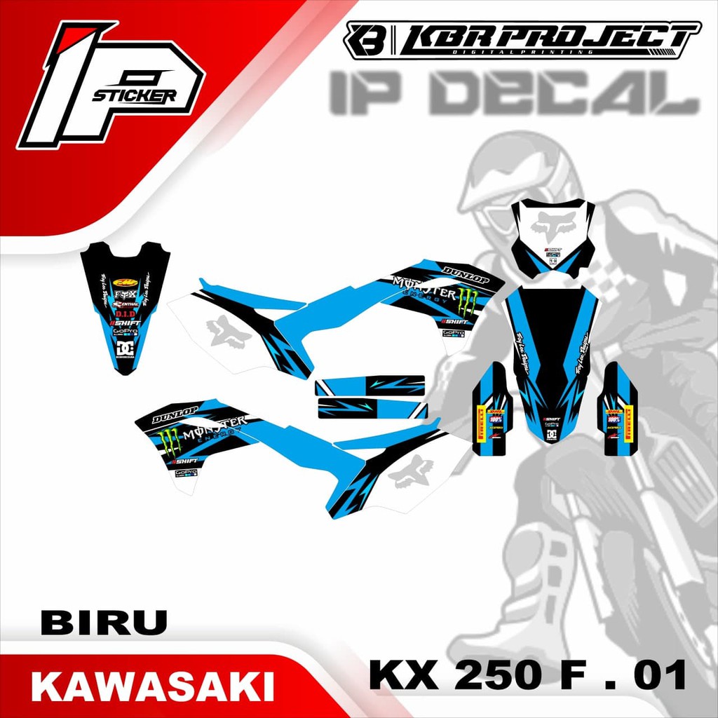 DECAL KX 250 F STICKER VARIASI MOTIF GRAFIS DECAL MOTOR KAWASAKI KX 250 F 01 CUSTOM BEBAS BISA
