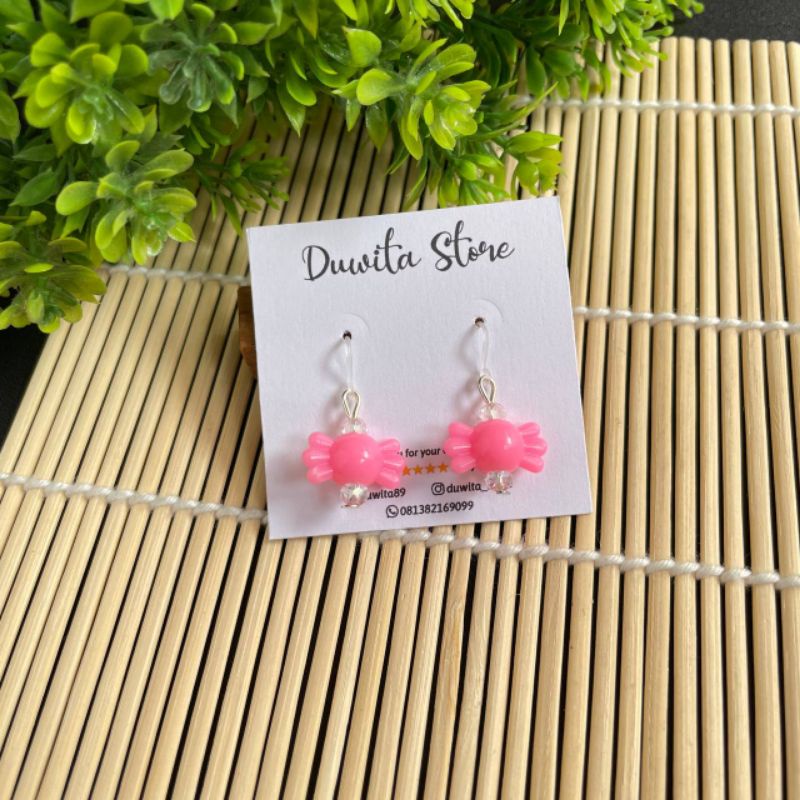 HANDMADE ANTING ANAK/DEWASA KAITAN PLASTIK MOTIF PERMEN PASTEL