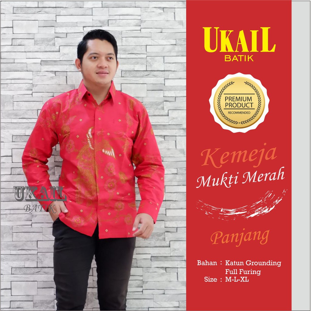 MUKTI MERAH Kemeja Batik Pria Lengan Panjang Katun Halus FULL FURING UKAIL