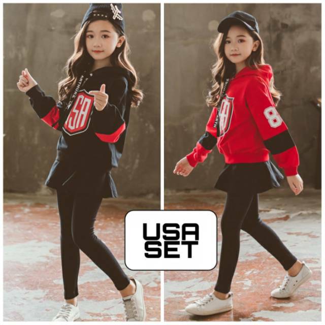 SETELAN HOODIE ANAK CEWEK IMPORT KOREA / BAJU SETELAN JAKET ANAK LENGAN PANJANG BAGUS