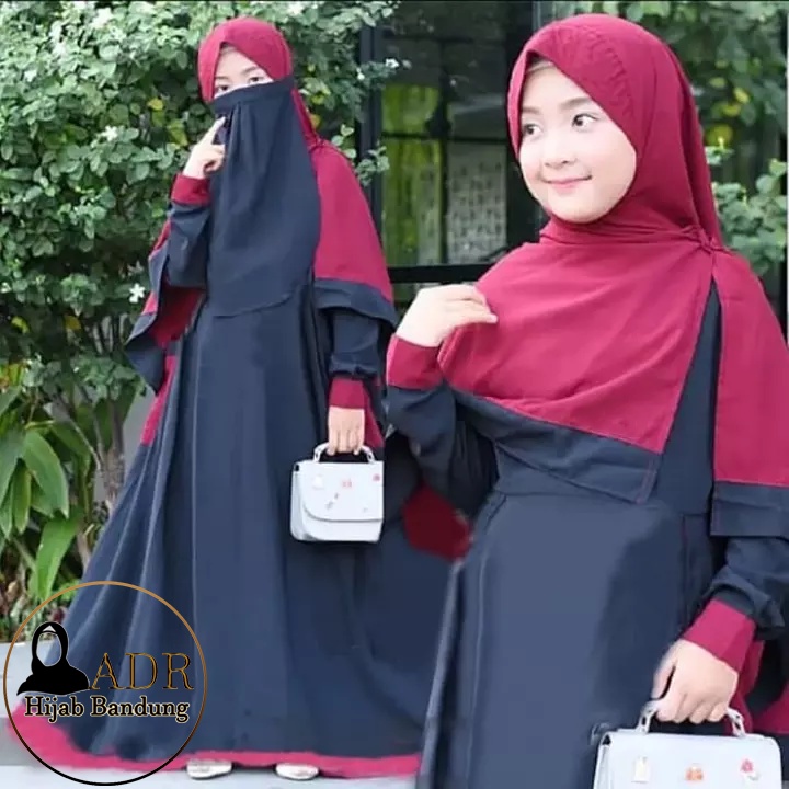 SHALIHA KIDS BO Umur 9-12 Tahun (FREE HIJAB/KHIMAR + CADAR) Bahan Crepe Gamis Anak Tanggung Gamis An