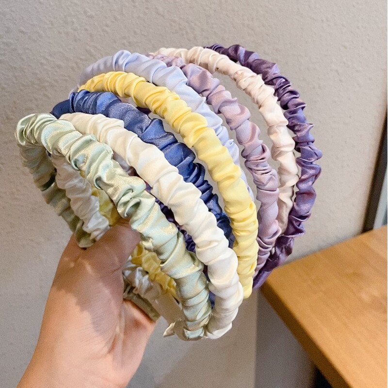 Bando Style Fashion Korea / Bandana Wanita / Aksesoris Ikat kepala warna solid Bahan satin lipit