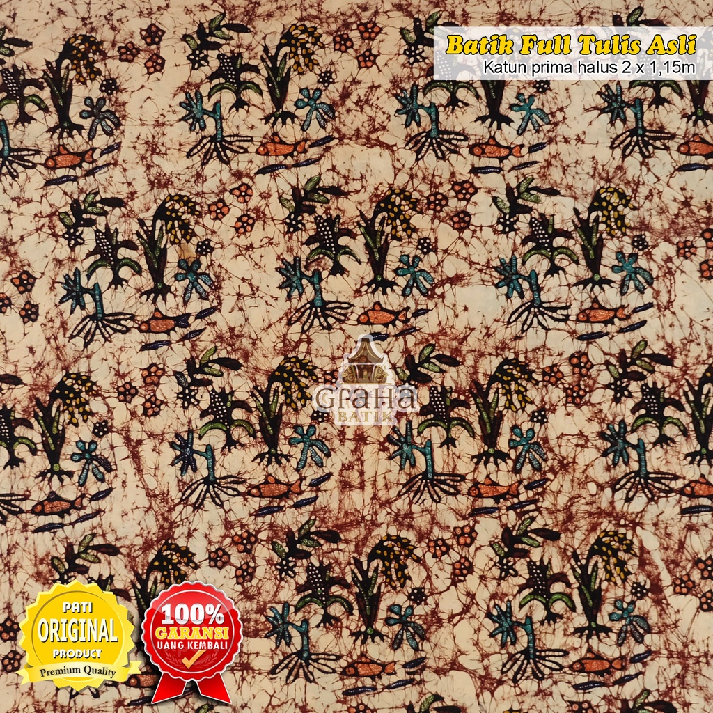 KAIN BATIK TULIS BAKARAN PATI MOTIF MINA TANI MINATANI TELA TELO KETELA COKLAT