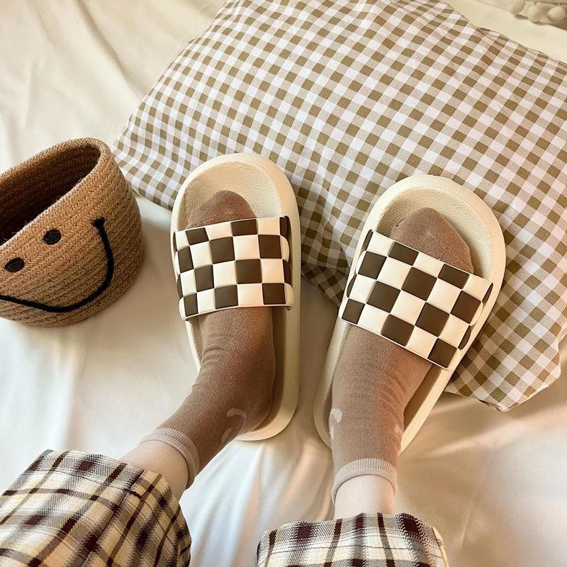 SANDAL SLOP KOREA FASHION CHECKERBOARD SANDAL SLIP ON PREMIUM