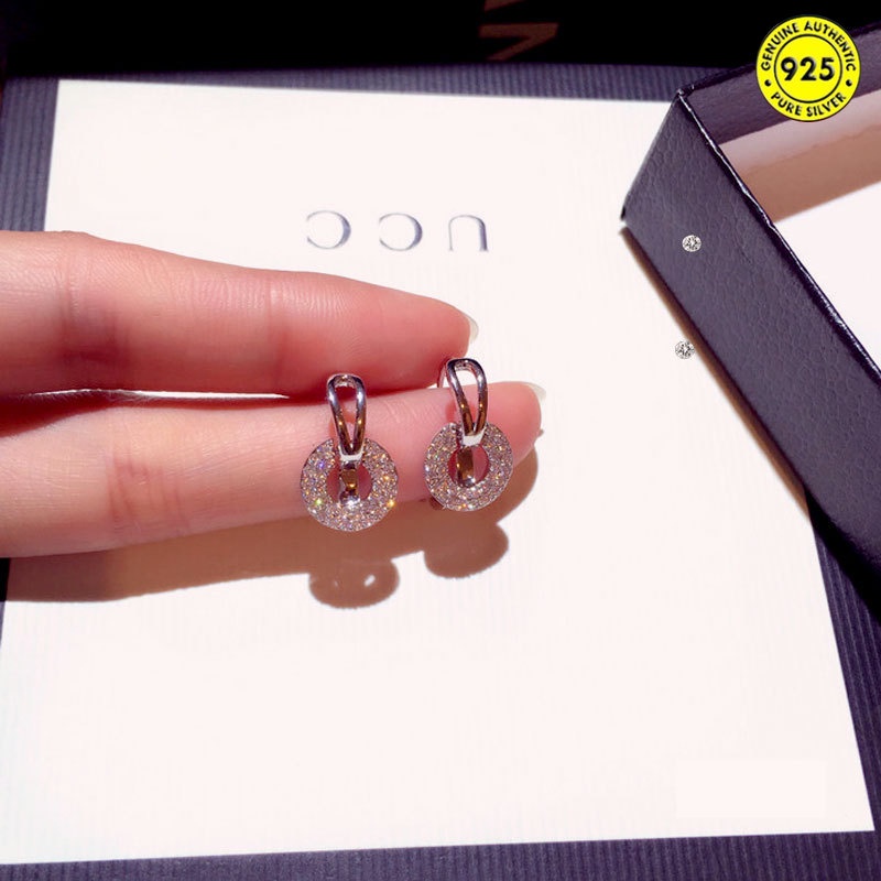 Sterling Silver Micro-Inlaid Full Diamond Earrings Temperament Female Small round Rhinestone Earrings