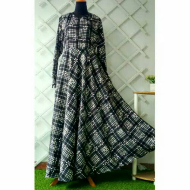 GAMIS SATIN MOTIF KOTAK BUNGA
