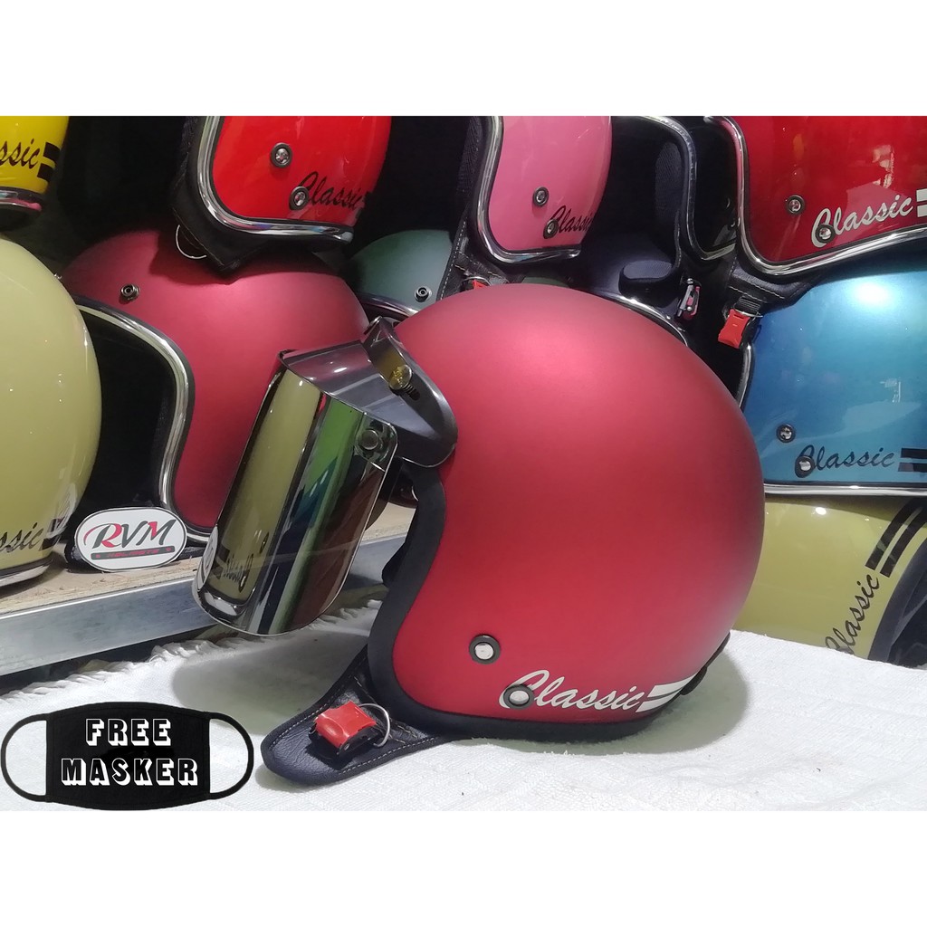 HELM BOGO CLASSIC DEWASA MERAH DOFF KACA DATAR IRIDIUM ...