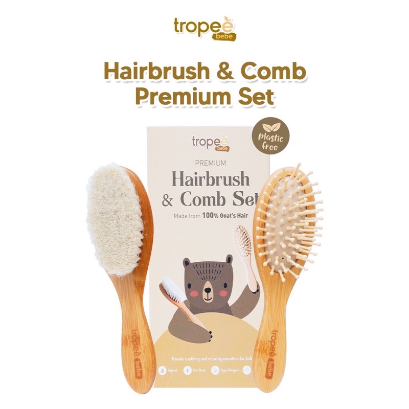 Tropee Bebe Bamboo Hair Brush / Hair Comb / Hair Brush Hair Comb Set / Sisir Rambut Bayi Anak