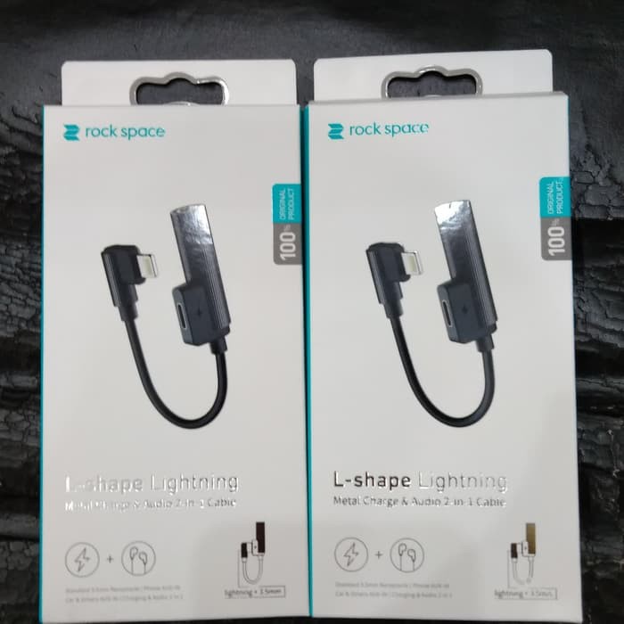 rock space L-shape Lightning Metal Charge and Audio 2in1 Cable