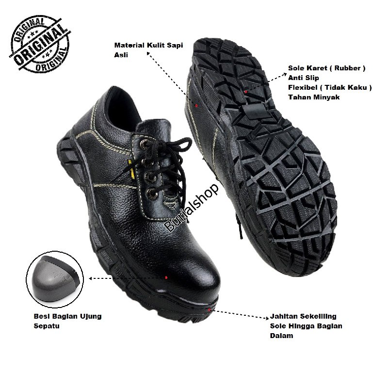 Sepatu Safety Original Pria Tali Sefty Shoes Kulit Asli Spatu Safty Septy Cowok Ujung Besi Septi Sevenpoint Proyek Lapangan Industry Ujung Besi BS