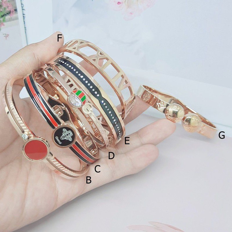 Gelang Titanium Premium Bangle 3 Layer Bulat Hitam Putih Rose Gold - BB503