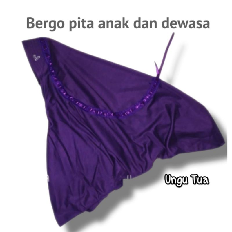 hijab kerudung jilbab instan bergo anak sekolah sd smp sma dewasa serut pita atas warna ungu tua