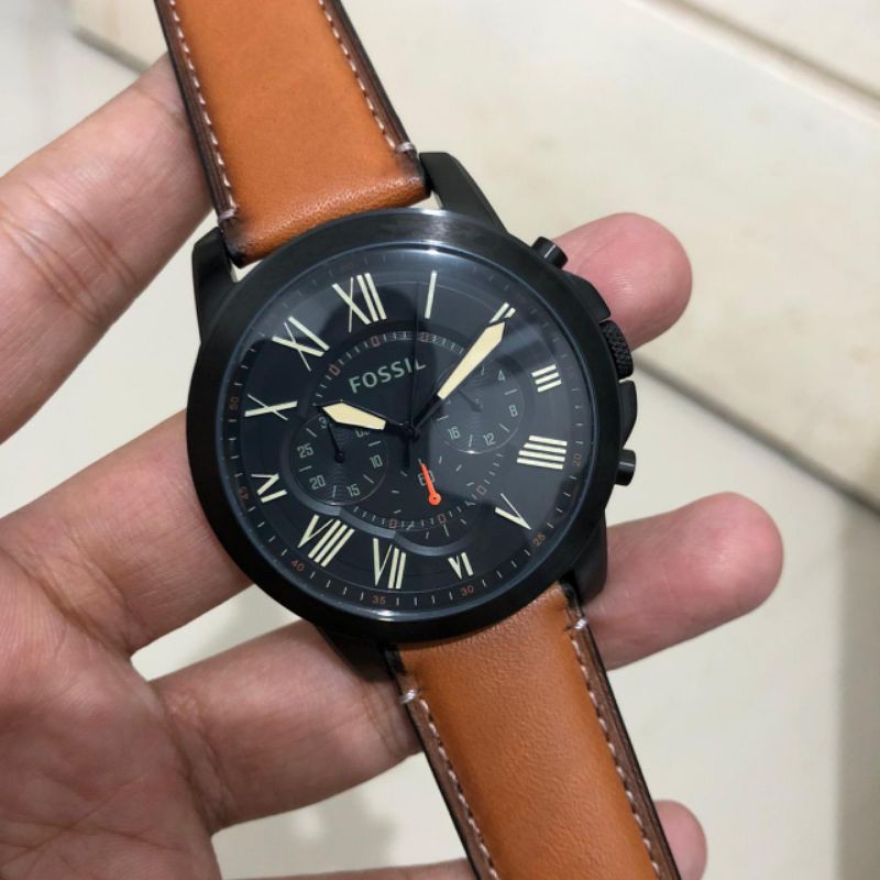 Jam Tangan Pria Fossil FS5241 Chronograph Brown Leather Strap 44mm Original