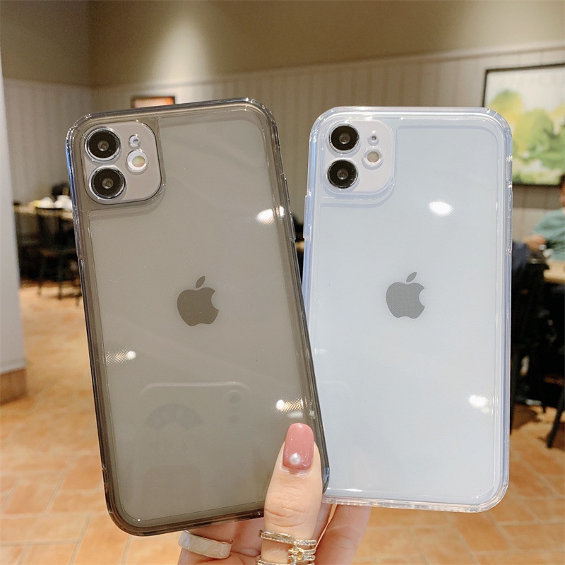 IPHONE Transparan Putih Hitam Lembut TPU Shockproof Phone Back Case Cover Untuk Iphone7 8 PLUS X XR XS 11 12 13 PRO MAX SE 2020