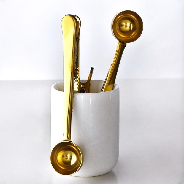 GOLD Sendok takar kopi w/ clip coffee measuring spoon 2in1 Sendok emas