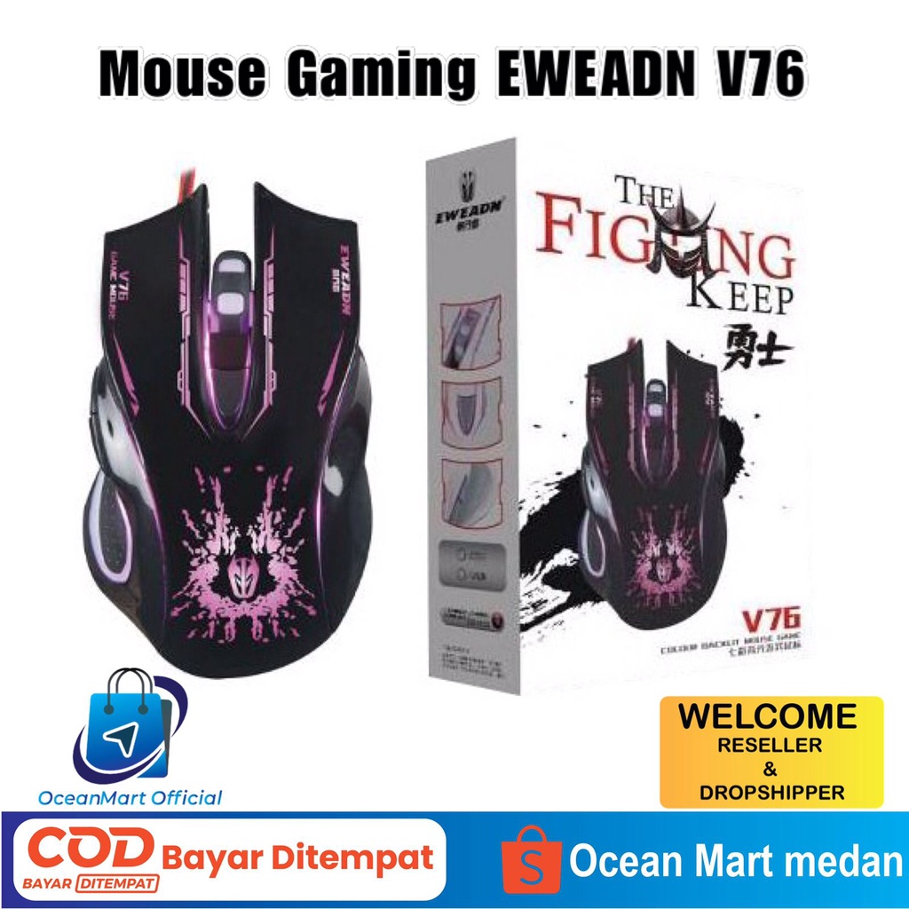 Mouse Gaming EWEADN V76 Kabel USB Optical 2.4Ghz Komputer PC Laptop Aksesoris Handphone HP OCEANMART OCEAN MART Murah Grosir