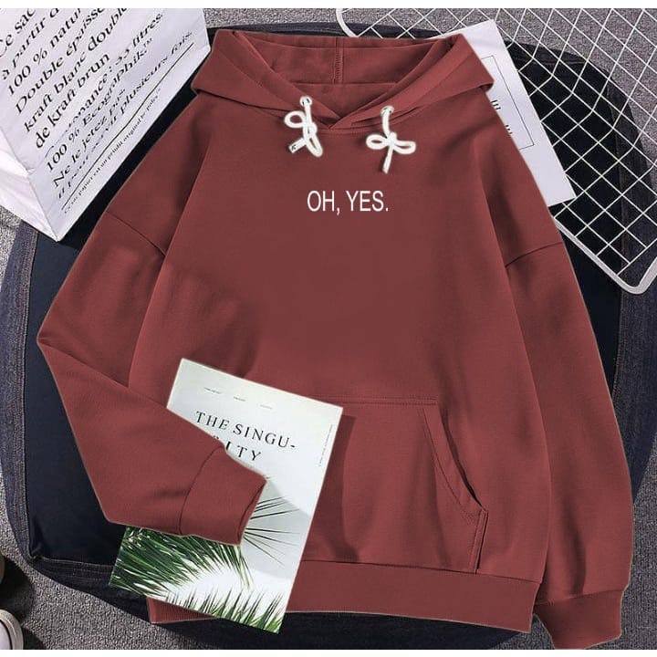 Hoodie Oh Yes Atasan Unisex Pria Wanita Gaya Vintage Bahan Fleece