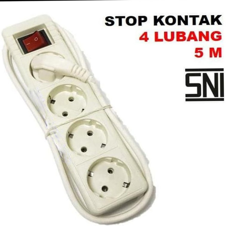 Stop Kontak Arde Saklar SNI Kabel 5 Meter 4 Lubang Sunfree Jupiter 54