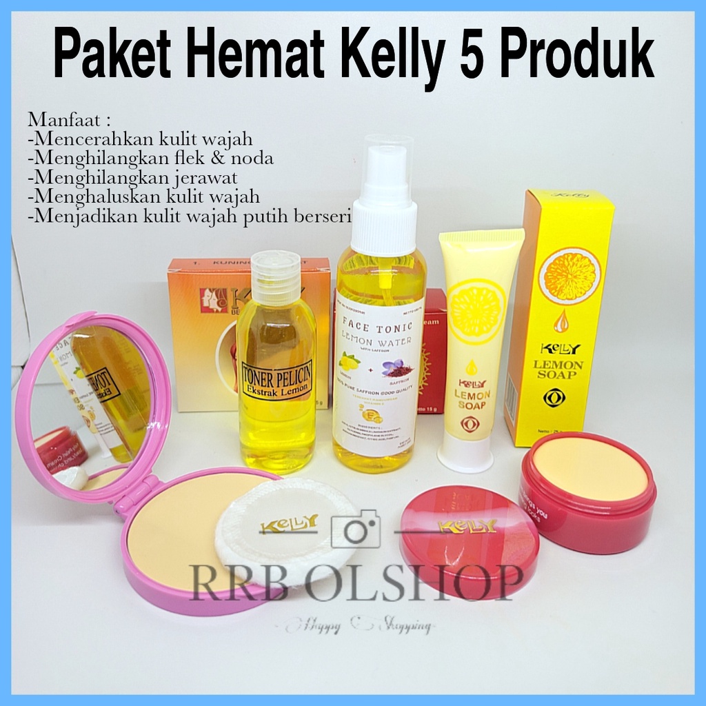 Paket Kelly 3in1 Plus Toner & Spray - Pearl Cream Kelly 15gr + Kelly Lemon Soap 25gr + Bedak Kelly B