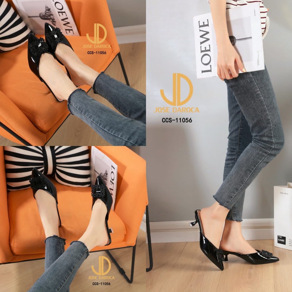 JOSE DAROCA High Heels Kitten Mules Shoes Glossy # CCS-11056 # ORIGINAL