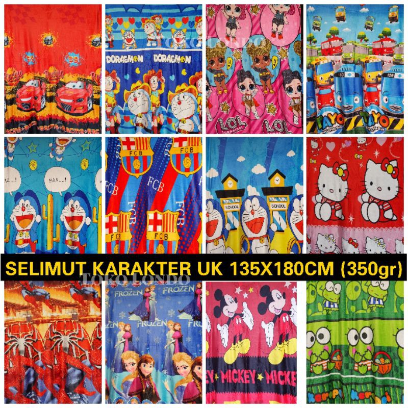 Selimut Karakter Anak MMC uk 135x180 cm 350gr Selimut Bulu Lembut Halus Car Mobil Draemon Frozen Anna Elsa Helokiti Keropi LOL Mickey Minie Mobil Tayo Thomas Murah