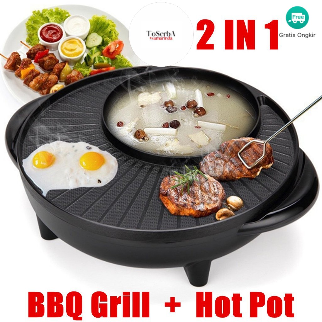 (READY) Panci Hotpot BBQ 2 in 1 Elektrik Shabu Steambot Suki Grill Listrik Set Alat Panggang Daging 