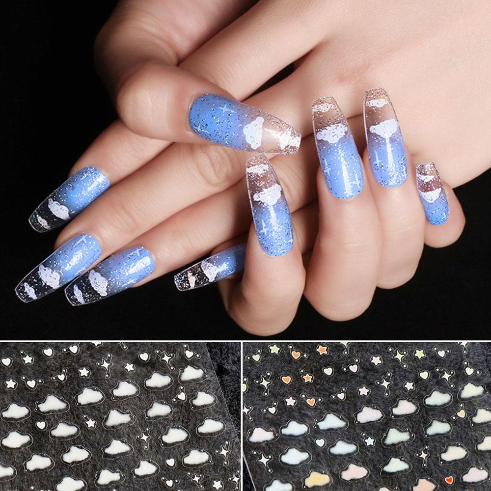 AUGUSTINA Agustin 3D Kuku Stiker Elegan Musim Semi Musim Panas Jantung Baru 5D Tipis Tangguh Bintang Berujung Lima Manikur Aksesoris DIY Nail Art