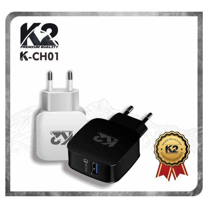 GROSIR Adaptor CHARGER K2 PREMIUM QUALITY FAST CHARGING QUALCOMM 3.0Ampere