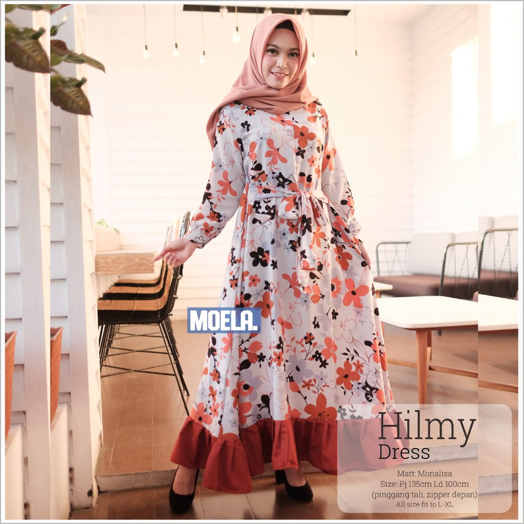 (REAL PICTURE) HILMY DRESS ORI MOELA MORIST FASHION KOREA PAKAIAN GAMIS WANITA REMAJA KEKINIAN MOTIF