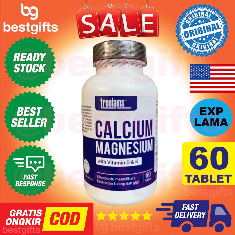 TREELAINS CALCIUM MAGNESIUM WITH VITAMIN D DAN K VIT PENYERAPAN KALSIUM DALAM TULANG GIGI 60 TABLET