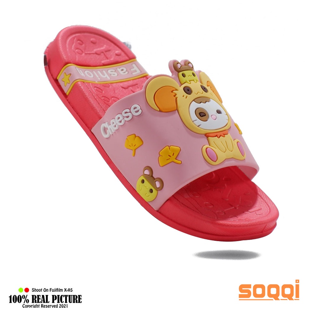 Sandal selop anak perempuan laki-laki import original sendal slop cowok cewek anak-anak model slip on karakter Beruang Kartun Lucu Untuk Paud umur 4-6 tahun branded 3049 1K promo lebaran cod keren murah 24-29