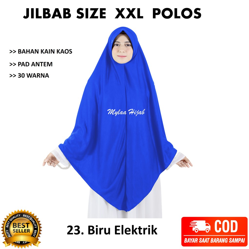 Jilbab instan NON SERUT Size XXL Pad Antem Bahan Kaos PE murah XXL-03 HARGA GROSIR TERMURAH.-23. BIRU ELEKTRIK NO