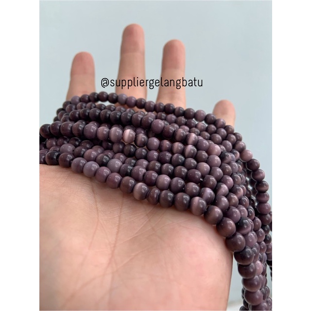 Bahan renceng kalung Gelang DARK PURPLE cat eye 6mm mata kucing ungu