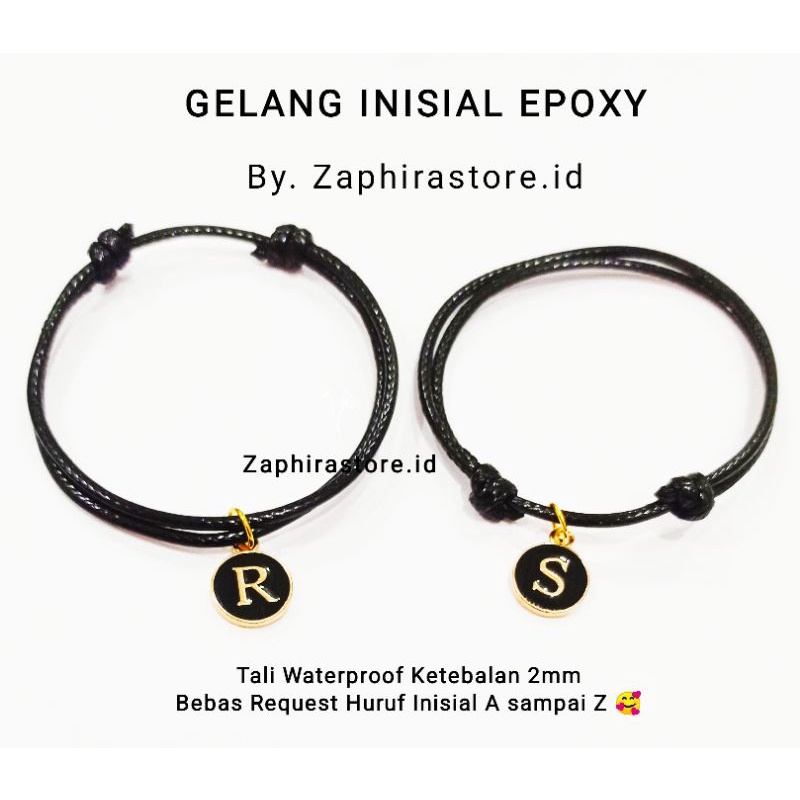 ZaphiraStore [A-Z] GROSIR GELANG EPOXY INISIAL HURUF BULAT HITAM / GELANG INISIAL EPOXY COIN ANAMEL