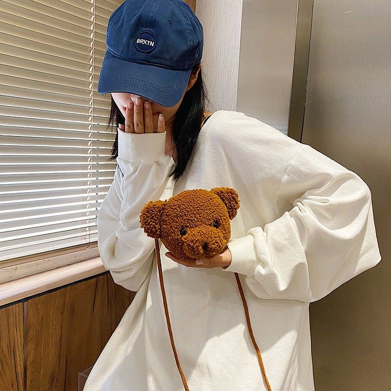 Tas Beruang Selempang Fashion Dewasa &amp; Anak Karakter Bulu Teddy Bear Viral Korea